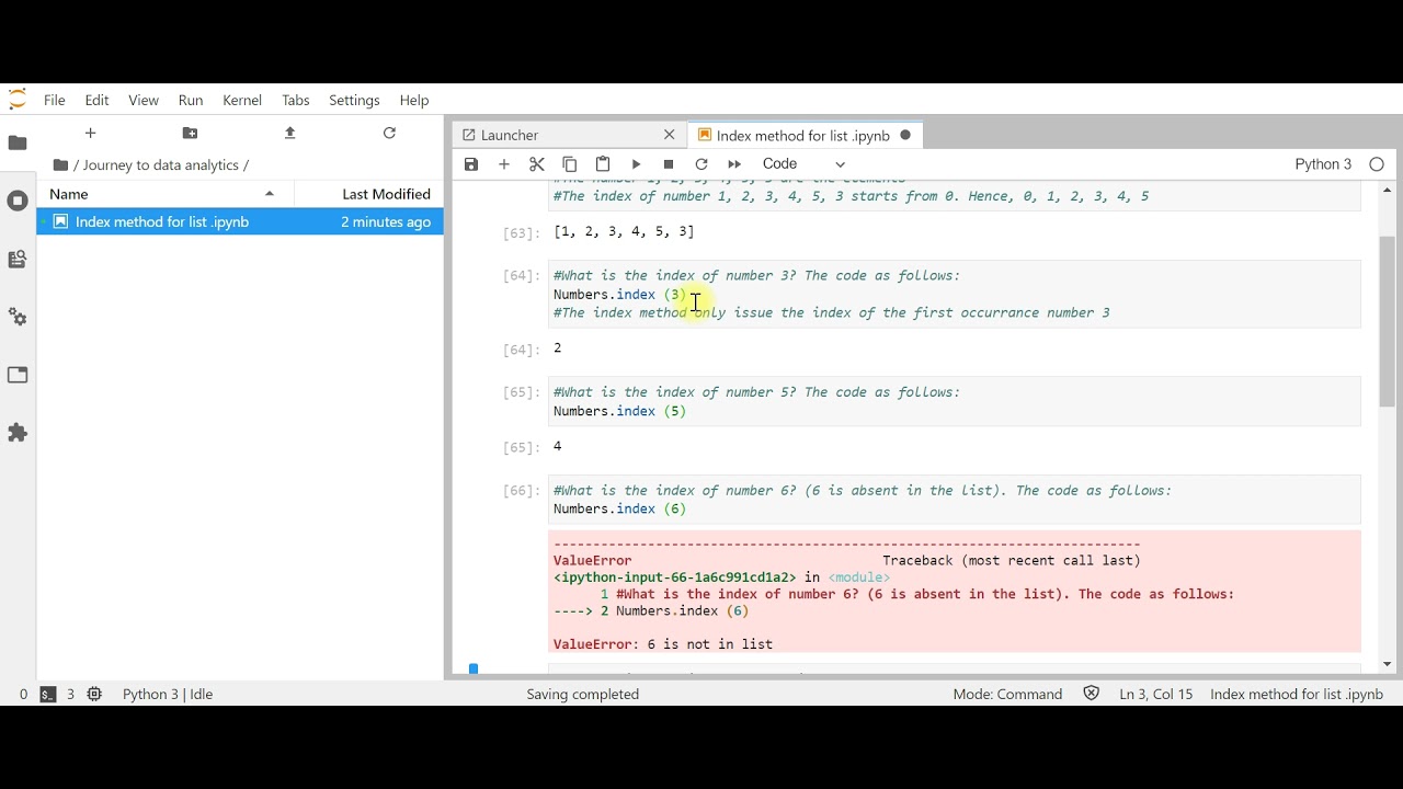 Journey to data analytics | Index method for list via phyton - YouTube