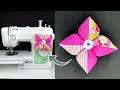 Fabric Flower Pin Cushion in Patchwork. DIY Fabric Scrap. Fabric Flower making.