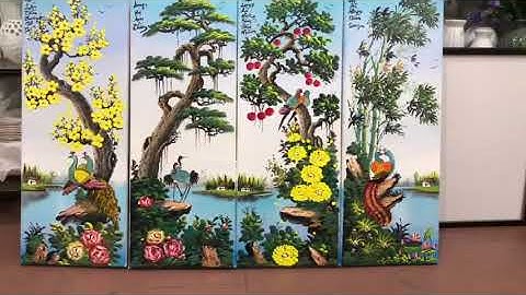 Tranh tứ quý sơn dầu: Tùng Cúc Trúc Mai - Siêu thị tranh AMiA