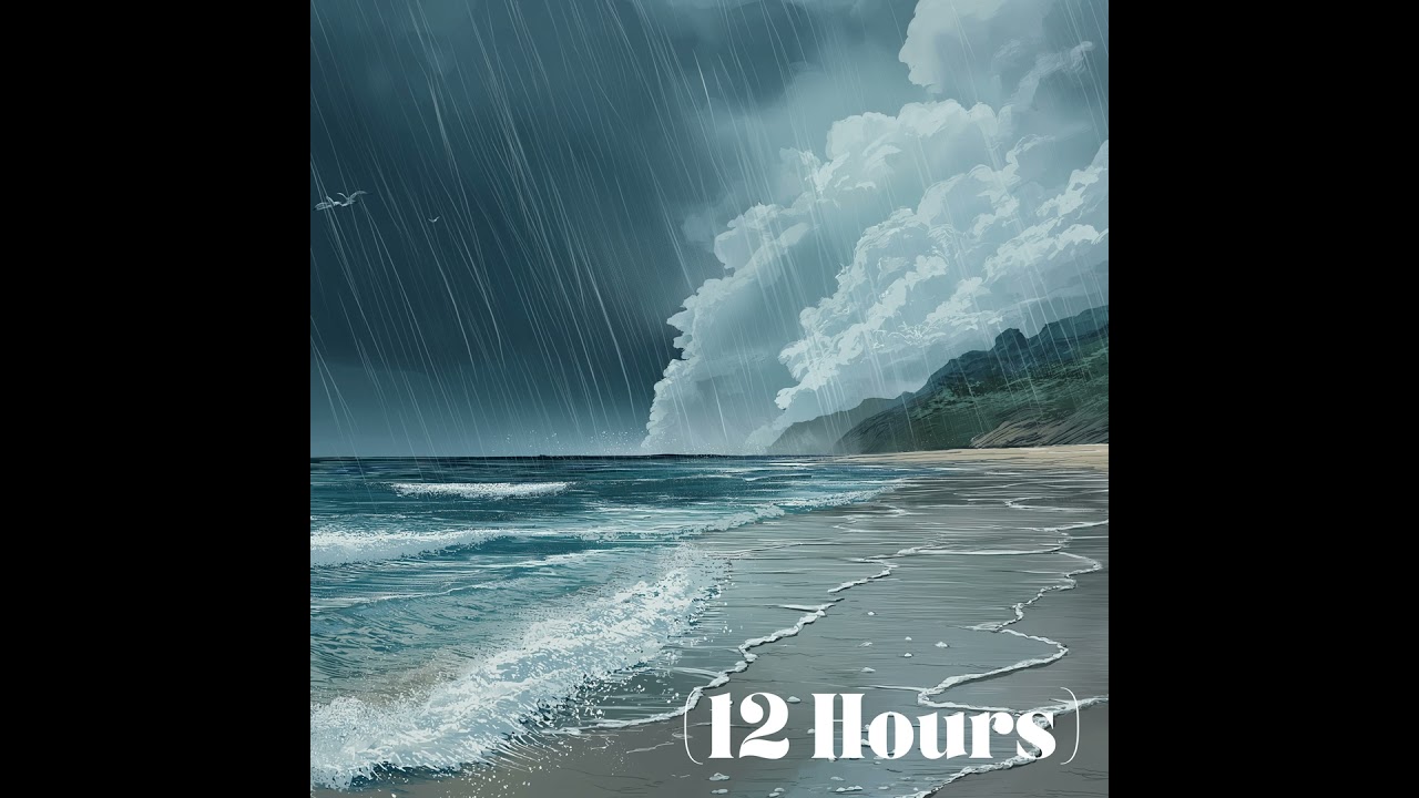 Rainstorm and Ocean Waves Crashing On Beach | Sleep Sound (12 Hours)