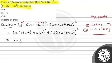 If \( \omega \) is a cube root of unity, then \( \left(3+5 \omega+3 \omega^{2}\right)^{2}+ \) \(...