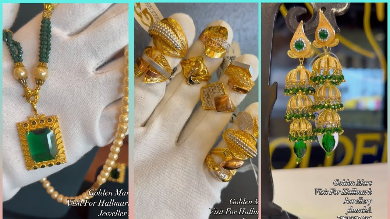 🌺 Fresh new collection of latest gold stone pendulum | designed rings | stylish jhumkas with 18ct 🌙