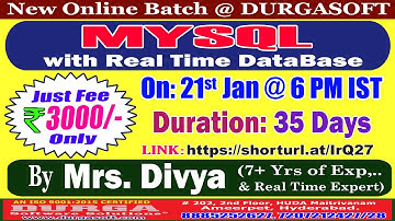 MYSQL with Real Time DataBase Online Training @ DURGASOFT