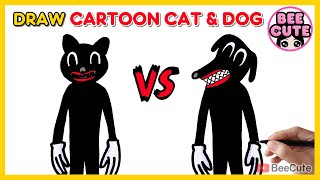 How to draw Cartoon cat VS Cartoon dog easy step by step | Bee Cute -  YouTube