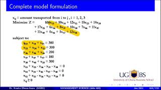 10b Transshipment model, excel output example