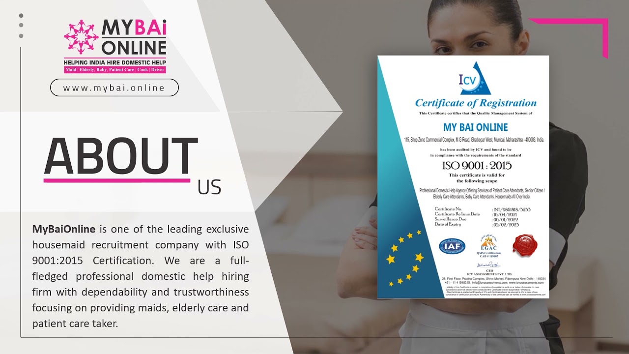 My Bai Online - An ISO 9001: 2015 certified maid agency of India.