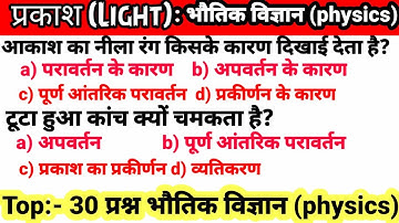 Top 30 : विज्ञान light (प्रकाश) | अति महत्त्वपूर्ण प्रश्न जो बार - बार | physics important questions