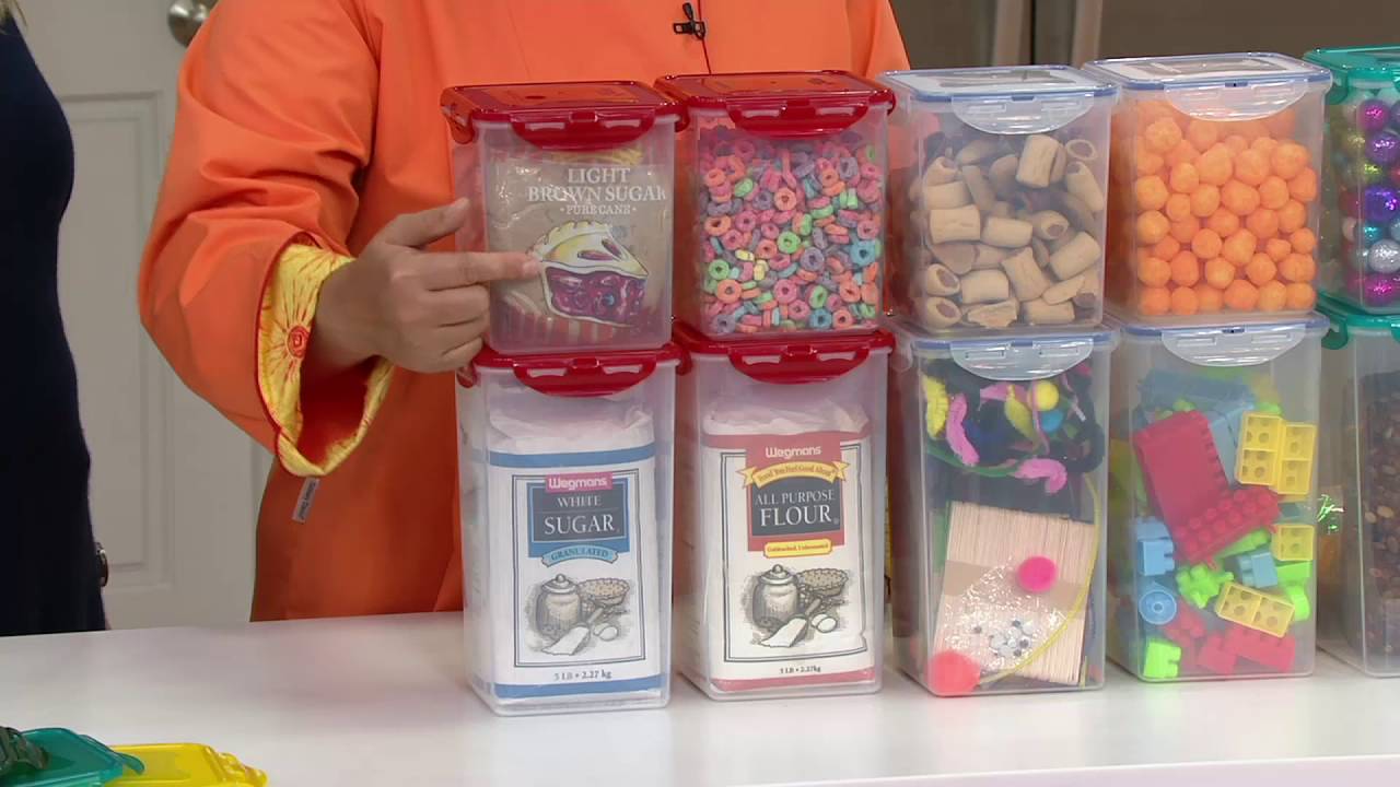 Lock & Lock 4 piece Tall Canister Storage Set w/ Color Lids on QVC