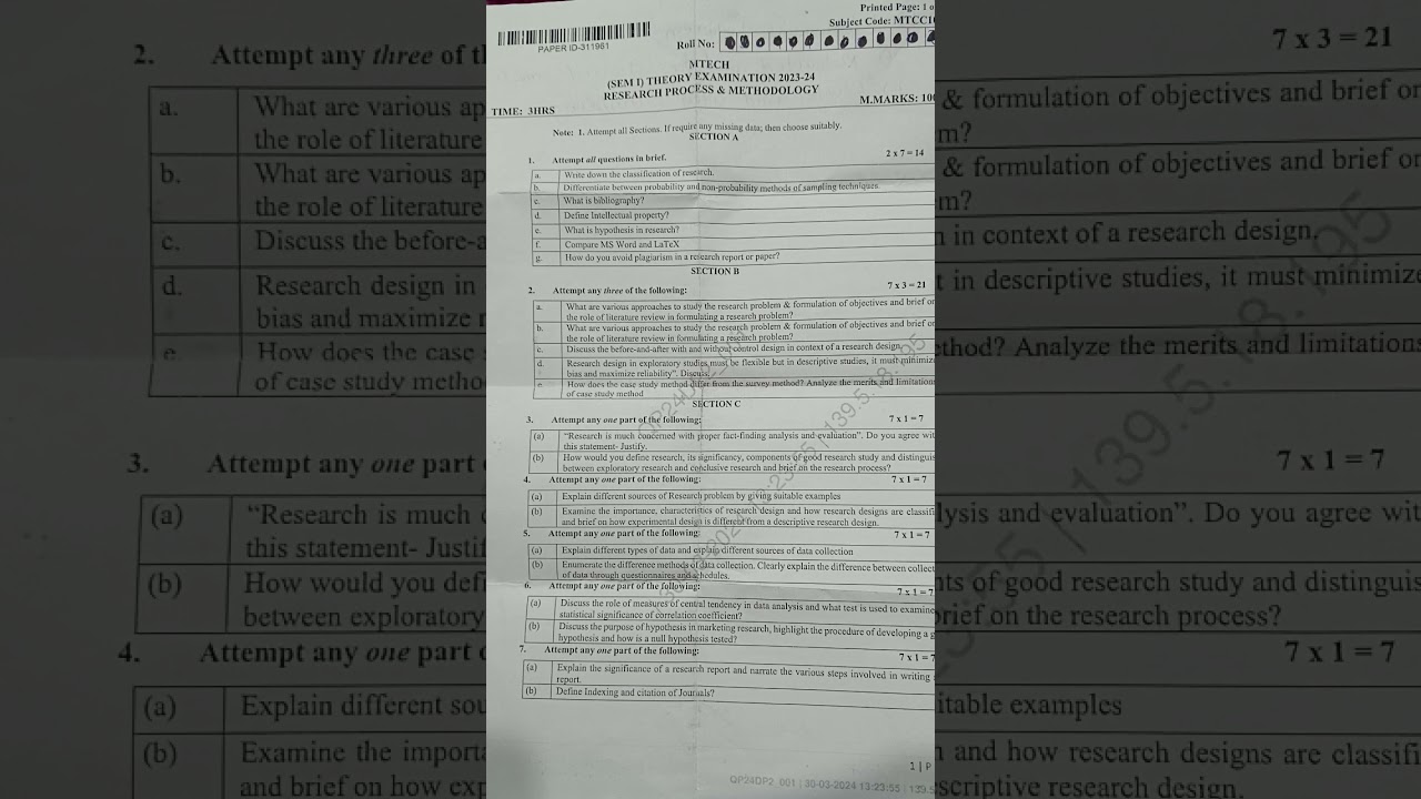 MTCC101 Aktu MTech research methodology paper (2024-25) 