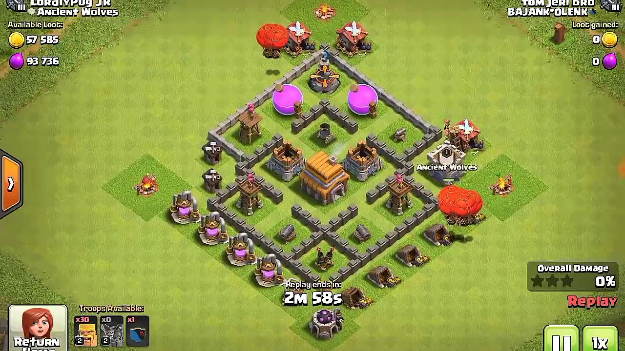 Town Hall 5 trophy base with replays/Clash Of Clans