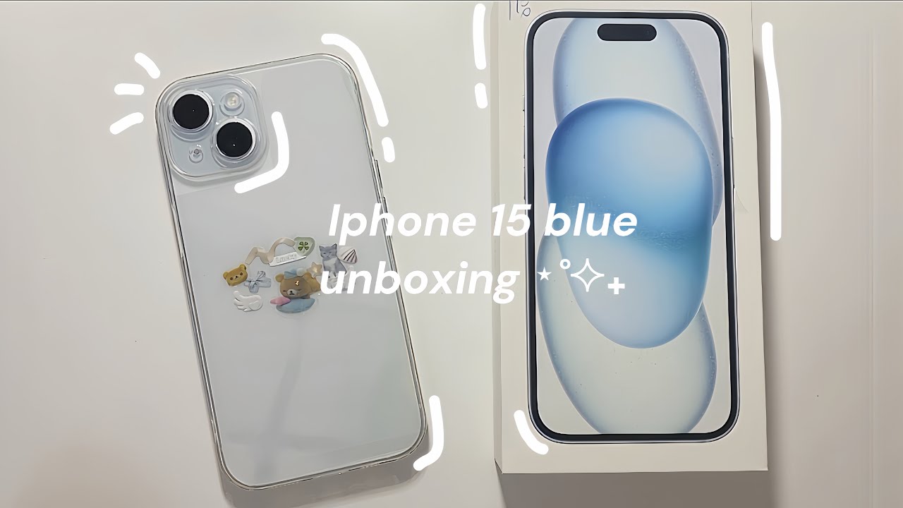 iphone 15 blue unboxing: case decorating, customizing, aesthetic, dream phone