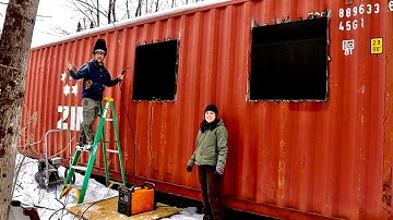 Welding Angle IRON Window Frames in Our OFF-GRID Shipping Container Cabin in the Woods