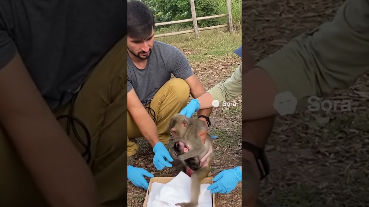 Try to rescue poor abandoned mama monkey and her newborn 
