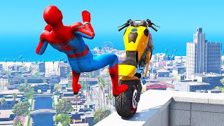 Spiderman Motorcycle Crashes in GTA 5 - Best Stunts and Fails