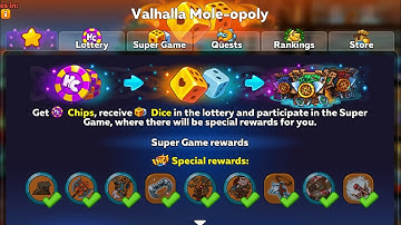 Route to Unique rewards! Spin and Roll (2-10. Day) Valhalla Mole-opoly! Hustle Castle