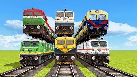 4 TRAINS CROSSING ON BUMPY FORKED RAILROAD CROSSING | Train Simulator 2022 #railroad wdm3