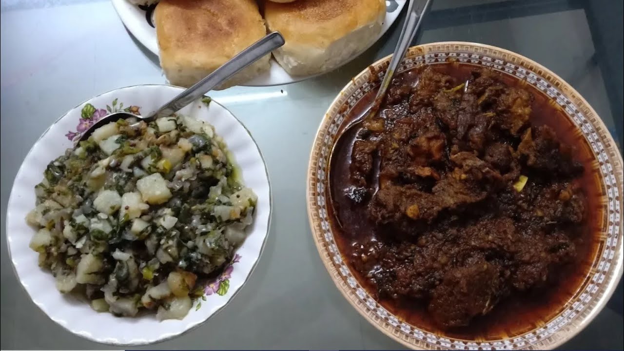 Aaloo Palak and left over Mutton korme ka Mutton Fry - YouTube
