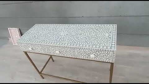 Bone inlay floral console table