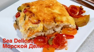 "Sea Delicacy: Fish with Vegetables under a Golden Cheese Crust"