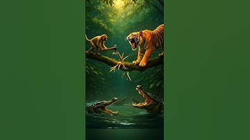 "Monkey vs Tiger Fight on Tree | Jungle Survival Battle | Crocodile Attack" #Jungle #MonkeyVsTiger