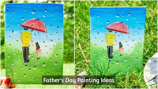 Father's Day Acrylic Painting on Canvas|Rain drop Painting Ideas|Window Rain drop Painting tutorial