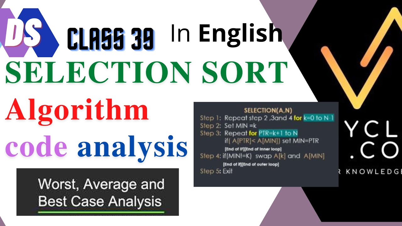 DS 39 -- SELECTION SORT-Algorithm, Working and Analysis (Time ...