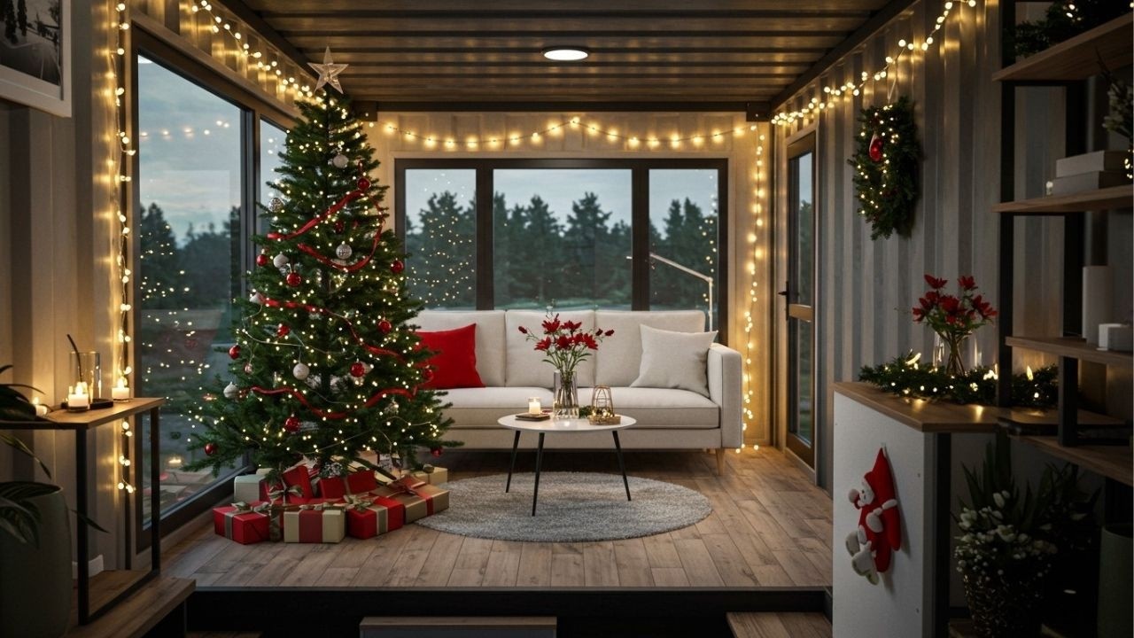 Tiny Container Home, Big Christmas Spirit: Holiday Interior Transformation