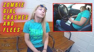 Zombie Girl Crashes Into Another Car and Flees