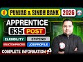 Punjab and Sind Bank 2026 | Punjab & Sind Bank Apprentice Notification Out l Total Post 635 | RWA
