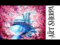 Cherry Tree Bridge How to paint with Acrylic on Canvas Artist knife | TheArtSherpa