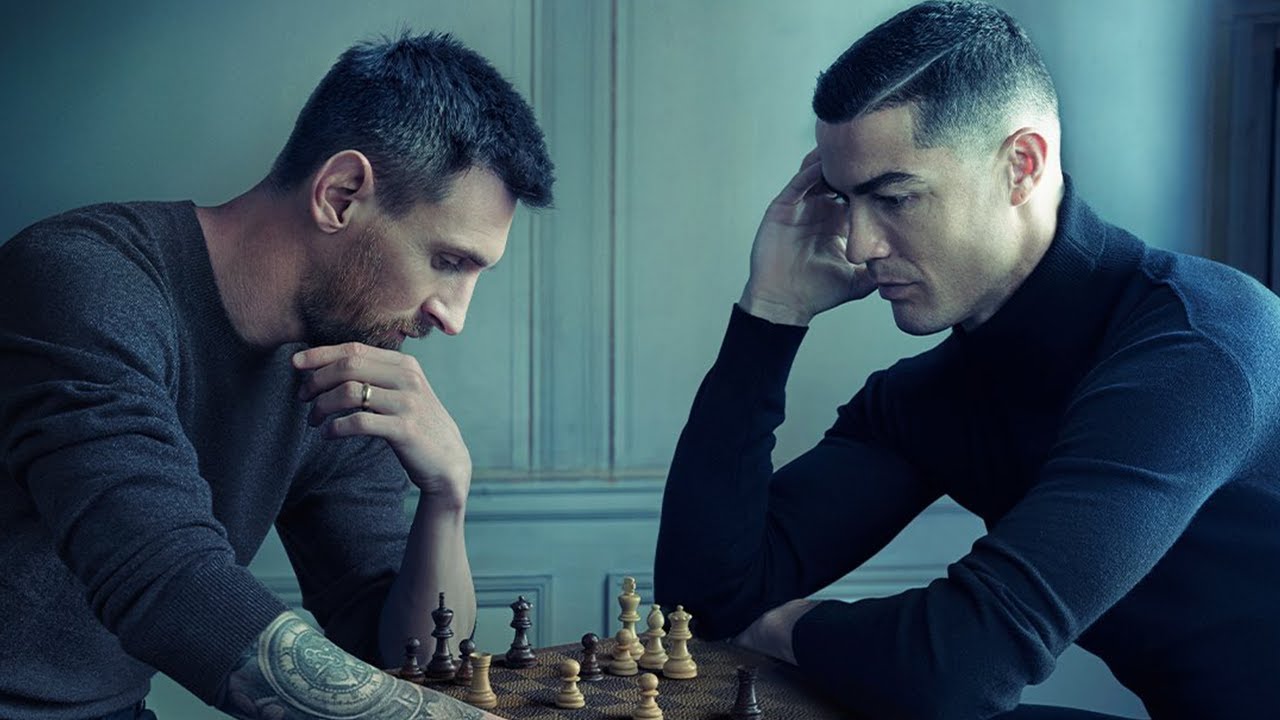 Behind the Scene Cristiano Ronaldo & Lionel Messi Playing chess