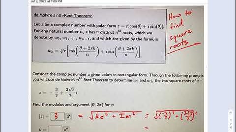 SM3.12.50 — Intro de Moivre Root Theorem for Complex Square Roots