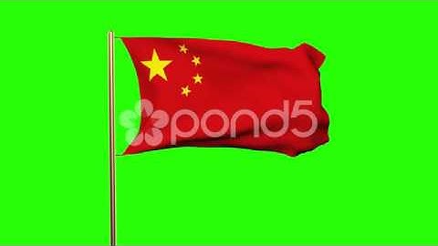 China Flag With Cloud Waving In The Wind. Green Screen, Alpha Matte. Loopable