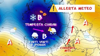 TEMPESTA CIARAN DA GIOVEDI' 2 NOVEMBRE E ALLERTA METEO SU VENETO E NORD ITALIA! NEVICATE SULLE ALPI!