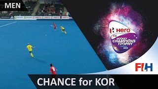 AUS 2-1 KOR Korea think they've scored but was the shot outside the circle #HCT2015