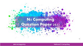N5 Computing 2022 Short SDD questions pt1