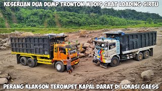 Perang Klakson Terompet Kapal Darat Di Lokasi! Duet Hino Lohan ft. Fuso Fighter Mbois Muat Sirtu