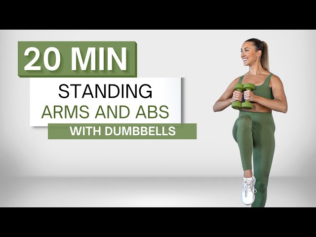 20 min STANDING ARMS AND ABS WORKOUT | With Dumbbells | No Crunches or Planks | No Repeats class=