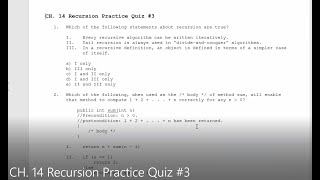 JAVA - Lesson #140 - APCSA - CH. 14 Recursion Practice Quiz #3