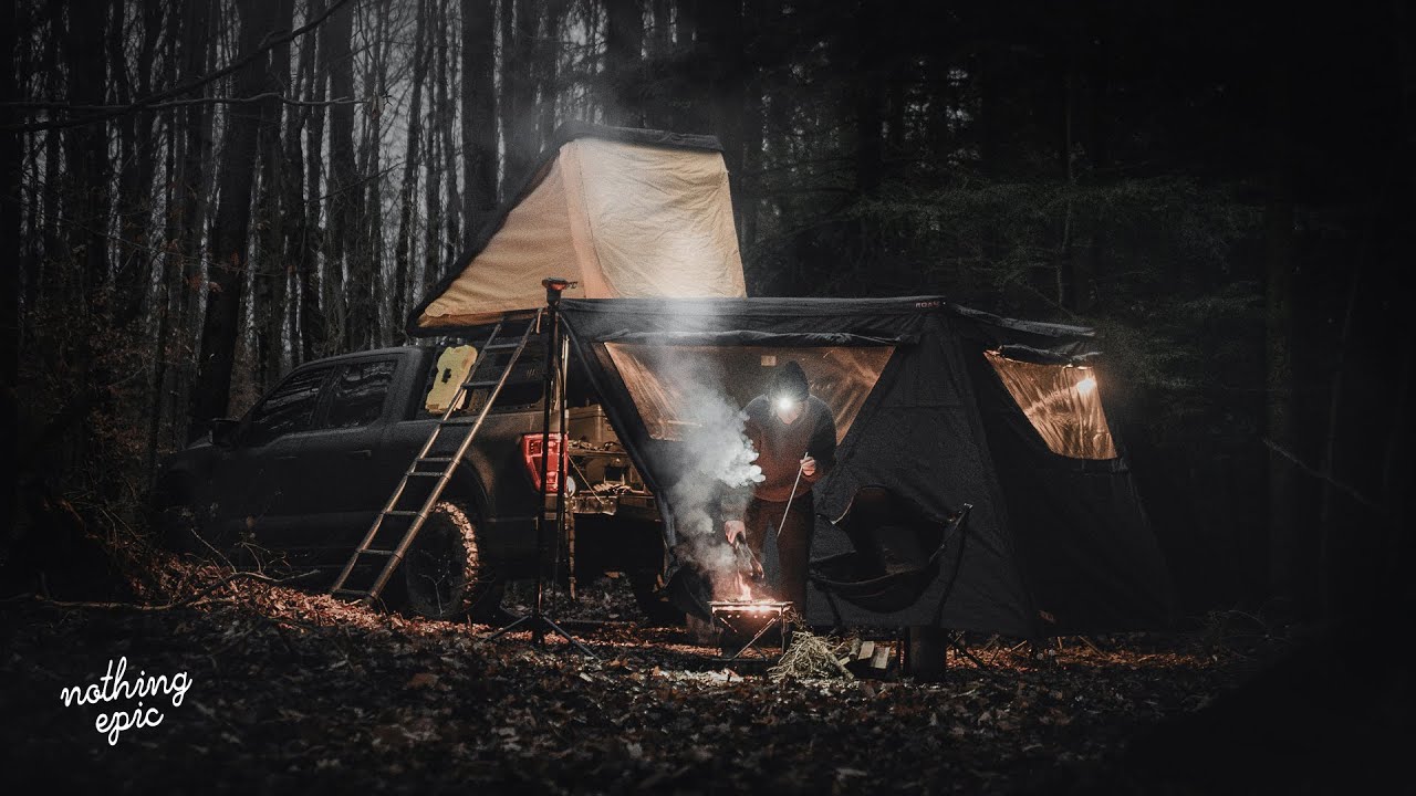 Кемпинг на грузовике F-150 осенью | Тако с стейком из юбки на открытом огне и палатка с тентом 270