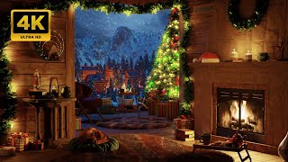 Cozy Winter Ambience with Blizzard and Fireplace Sounds, Snowfall, Sleeping Cat