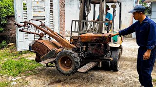 The Badly Damaged Tractor Abandoned Under A Tree And Perfect Restoration By Skillful Hands Mechanics