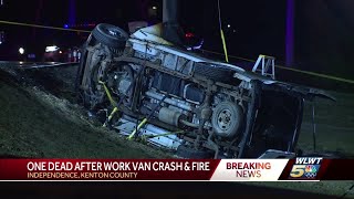 Police: 1 dead after work van crashes, catches fire in Independence