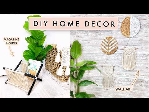 Diy Boho home decor on a budget thrift flip macrame Magazine holder & placemat wall art