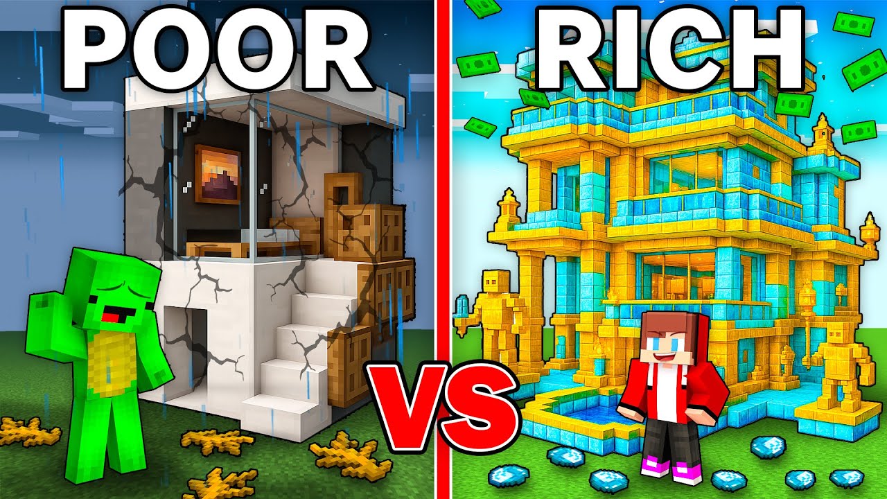 Майки ПУР против ДЖ. ДЖ. РИЧ: битва за современный дом в Minecraft — Maizen