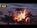 【睡眠用】海辺の焚き火音と穏やかな波の音でくつろぐ2時間20分［4K 焚き火ASMR］