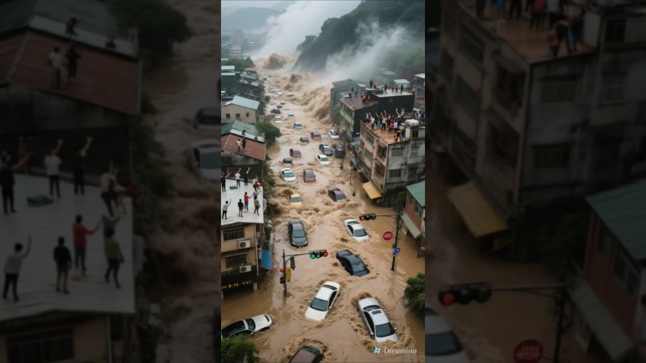 Typhoon Bavi Submerges Northern Taiwan – Aerial Disaster View 