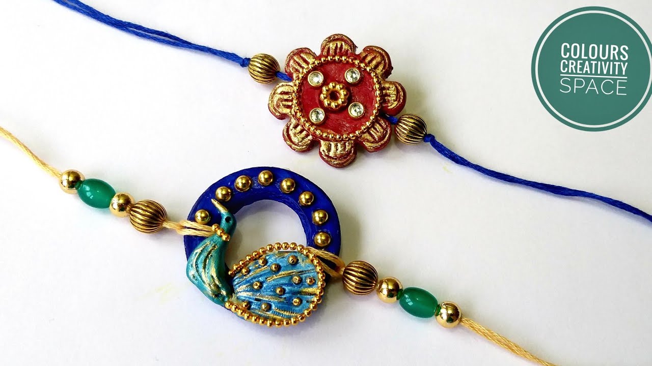 Clay Rakhi making Idea / Handmade Rakhi for Rakshabandhan/Kundan ...