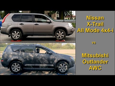 SLIP TEST - Nissan X-Trail All Mode 4x4-i vs Mitsubishi Outlander AWC - @4x4.tests.on.rollers