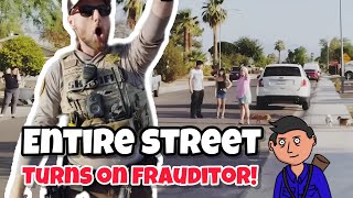 TOOTHLESS FRAUDITOR HAS ELDERLY MELTDOWN AFTER NEIGHBOURHOOD TURNS ON HIM!